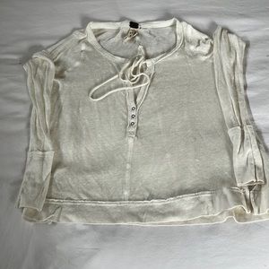 Free People White Sheer Tie Up / Snap Buttons Long Sleeve Top Size XS